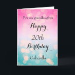 Pretty Pink and Bokeh 20th Birthday Card<br><div class="desc">A pretty bokeh blue and pink 20th birthday card for granddaughter,  daughter,  niece,  etc. The front of this pretty 20th birthday can be easily personalised with the birthday recipient's name. The inside card message can also be personalised. This would make a great birthday keepsake for her twentieth birthday.</div>