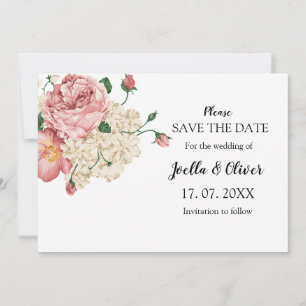 Pretty pink and cream floral wedding save the date