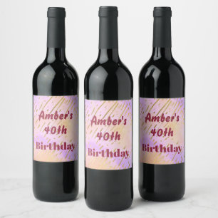 Pretty pink and gold birthday wine label