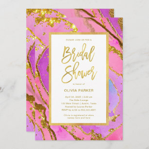 Pretty Pink and Gold Geode   Bridal Shower Invitation