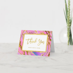 Pretty Pink and Gold Geode Thank You Card