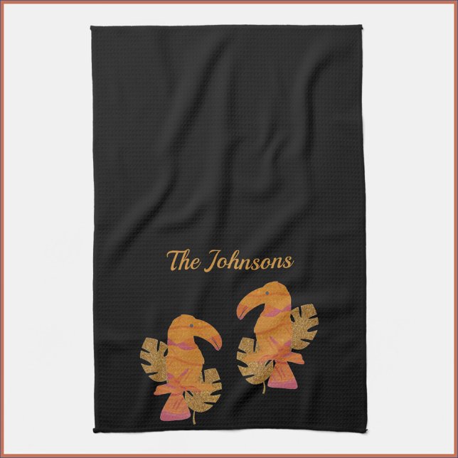 Pretty Pink and Gold Glitter Tropical Toucan Bird Tea Towel (Creator Uploaded)