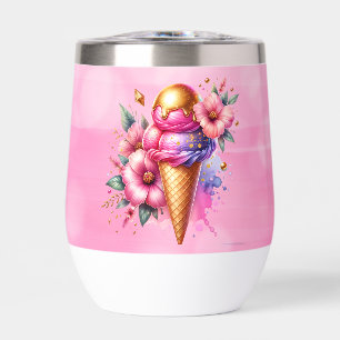Pretty Pink and Gold Ice Cream Cone Personalised