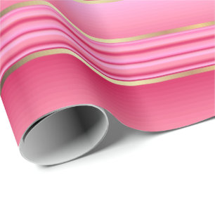Pretty Pink and Gold Stripes Wrapping Paper