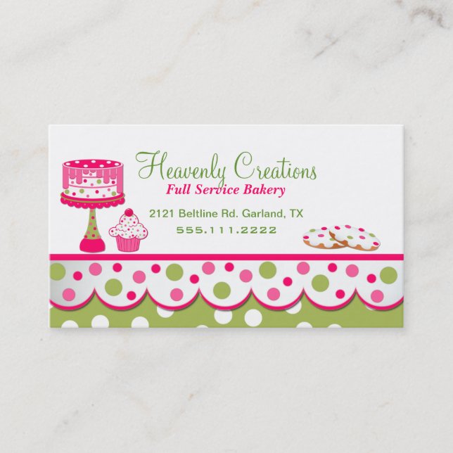 Pretty Pink and Green Bakery Business Card (Front)