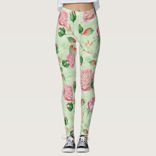 Pretty Pink and Green Floral Leggings