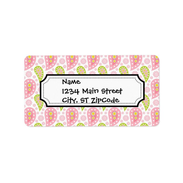Pretty Pink and Green Paisley Pattern Label (Front)