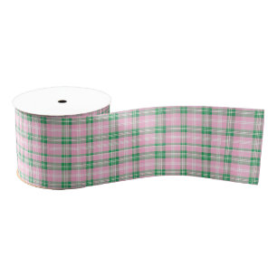 Pretty Pink And Green Plaid Chequered Pattern  Grosgrain Ribbon