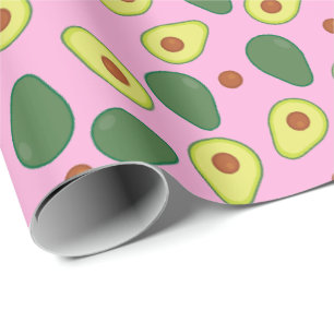 Pretty Pink and Green Trendy Avocado Fruit Pattern Wrapping Paper