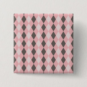 Pretty Pink and Grey Argyle Diamond Pattern Gifts 15 Cm Square Badge