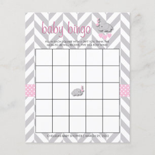 Pretty Pink and Grey Elephant Baby Shower Bingo