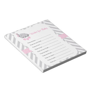 Pretty Pink and Grey Elephant Baby Wishes Notepad