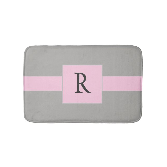 Pretty  Pink and Grey Monogram Bath Mat (Front)