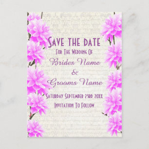 Pretty pink and mauve floral save the date announcement postcard