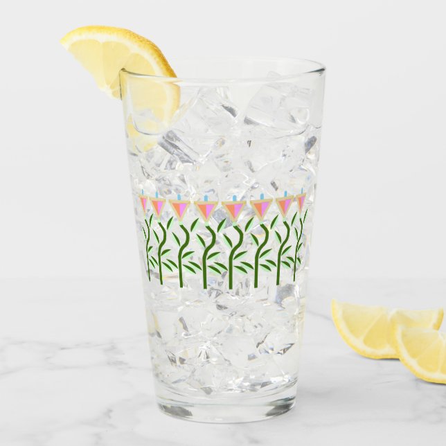 Pretty pink and mint flower border glass (Front Ice)