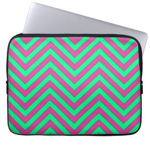 Pretty Pink and Minty Green Chevron Pattern Laptop Sleeve