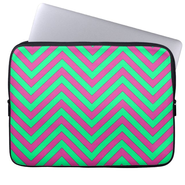 Pretty Pink and Minty Green Chevron Pattern Laptop Sleeve (Front)