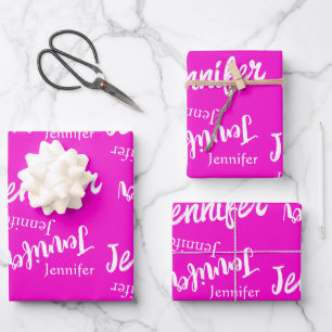 Pretty pink and modern name pattern wrapping paper sheet