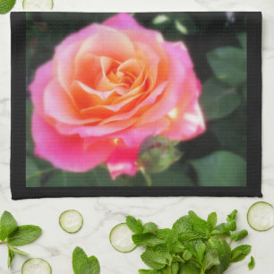 Pretty Pink and Orange Rose Macro Photo Tea Towel