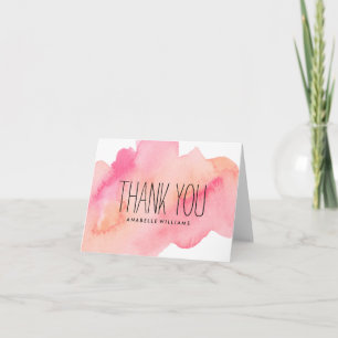 Pretty Pink and Orange Watercolor Wash Thank You Card