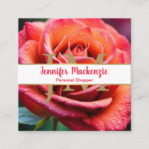 Pretty Pink and Peach Rose AI Generated  Square Business Card