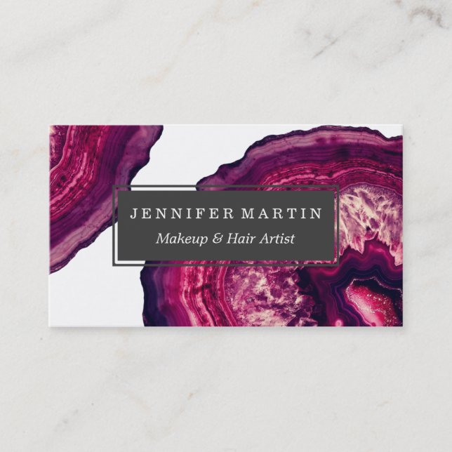 Pretty Pink and Purple Agate Geode Stone Business Card (Front)