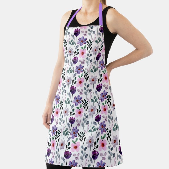 Pretty Pink And Purple Floral Apron (Insitu)