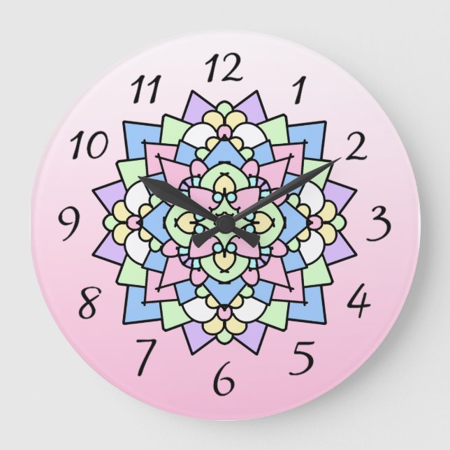 Pretty Pink and Purple Mandala  Large Clock (Front)