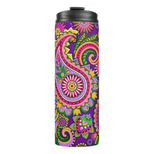 Pretty pink and purple paisley thermal tumbler