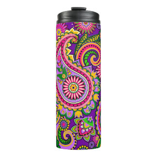 Pretty pink and purple paisley thermal tumbler