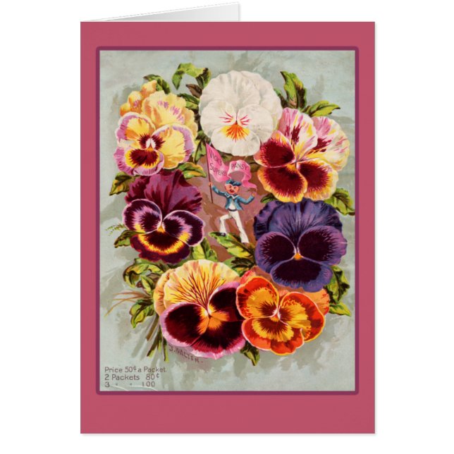 Pretty Pink and Purple Pansies Vintage Art (Front)