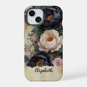Pretty Pink and Purple Peonies Personalised iPhone 15 Case