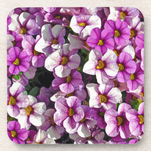 Pretty pink and purple petunias floral print coaster
