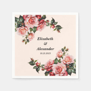 Pretty pink and red roses wedding napkin