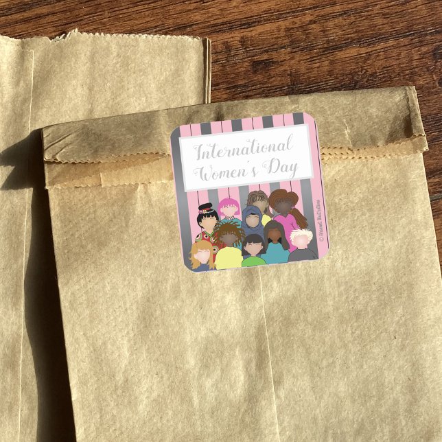 Pretty Pink and Silver International Women's Day Square Sticker (Creator Uploaded)
