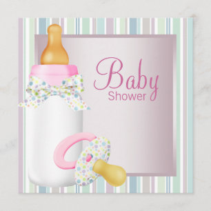 Pretty Pink and Teal Blue Baby Girl Shower Invitation