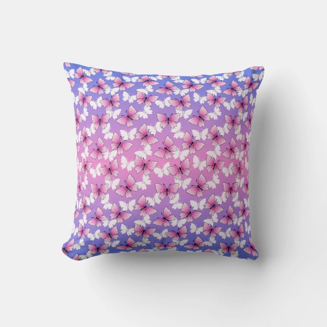 Pretty Pink and White Butterfly Throw Pillow (Front)