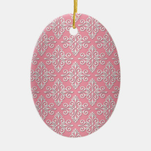 Pretty Pink and White Damask Pattern Ceramic Tree Decoration
