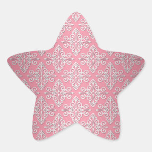 Pretty Pink and White Damask Pattern Star Sticker