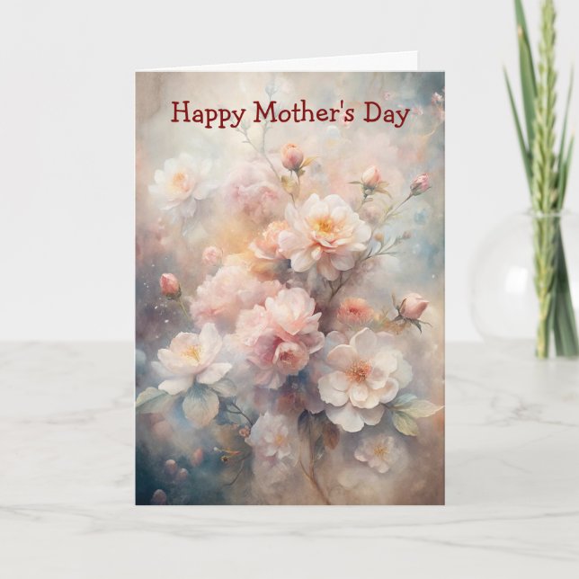 Pretty Pink and White Flowers  Mother's Day Holiday Card (Front)