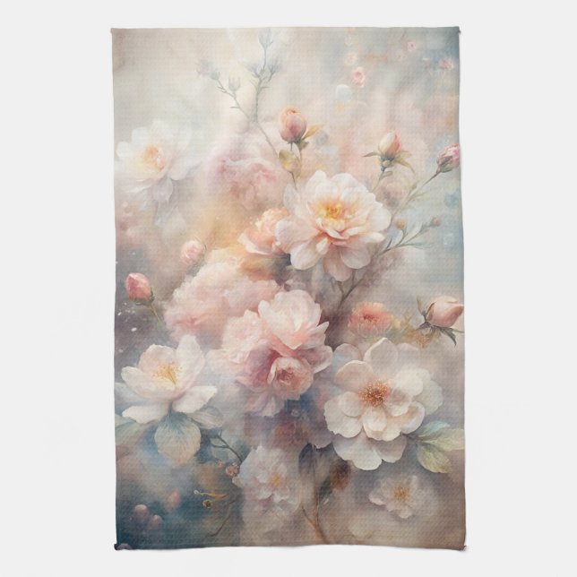 Pretty Pink and White Flowers  Tea Towel (Vertical)