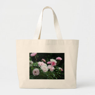 pretty pink and white rose flower bushes. Floral, Large Tote Bag