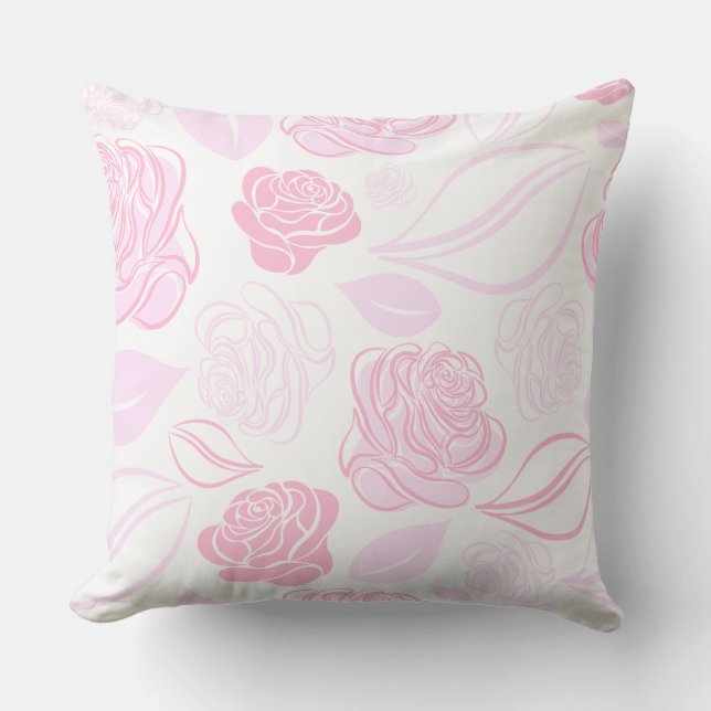 Pretty Pink and White Roses and Leaves   Cushion (Front)