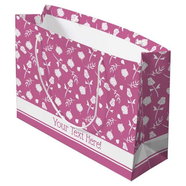 Pretty Pink and White Roses Rosebud Floral Print Large Gift Bag (Back Angled)