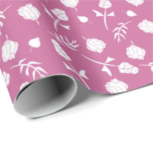 Pretty Pink and White Roses Rosebud Floral Print Wrapping Paper