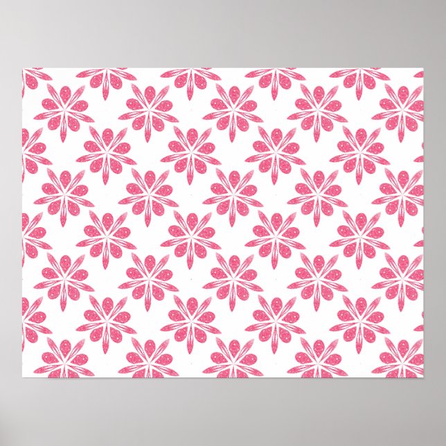 Pretty Pink and White Snowflake Flower Pattern Poster (Front)