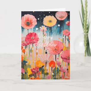 Pretty Pink And Yellow Flowers Folded Card