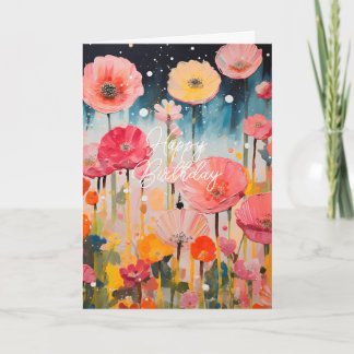 Pretty Pink And Yellow Flowers Folded Card