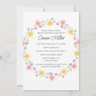 Pretty Pink and Yellow Lilly Flowers Bridal Shower Invitation