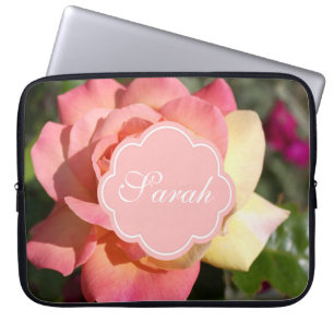 Pretty  pink and yellow rose flower, custom laptop sleeve